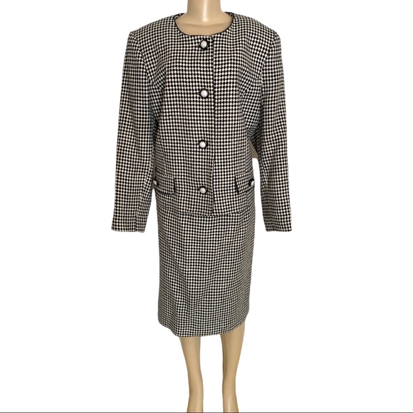 VTG Michel Antoni Harlequin Gingham Checkered Blk White Wool Suit Jacket Blazer - Picture 6 of 7